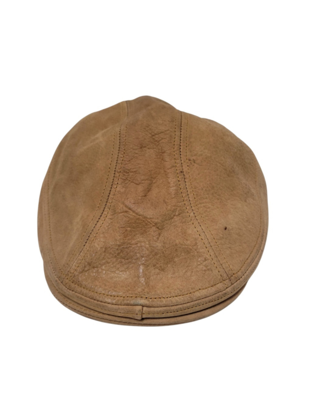 Stetson Brown Genuine Leather Newsboy Flat Cap Multi Panel Stitch Made in USA XL